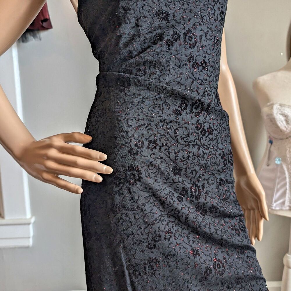 Vintage 90s Byer Too Black Midi Dress Cocktail Floral Glitter Whimsygoth Size M - Picture 6 of 16